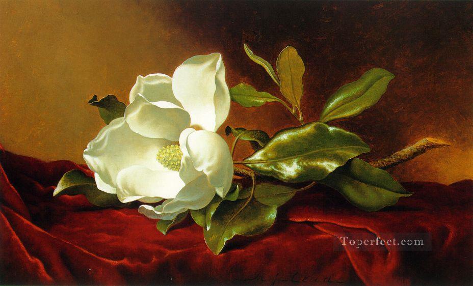 A Magnolia on Red Velvet ATC Romantic flower Martin Johnson Heade Oil Paintings